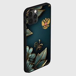 Чехол для iPhone 12 Pro Золотые листья и герб России, цвет: 3D-черный — фото 2