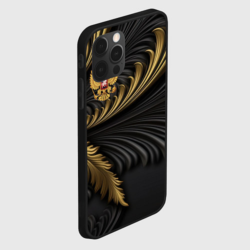 Чехол iPhone 12 Pro Герб России черный и золотой фон / 3D-Черный – фото 2