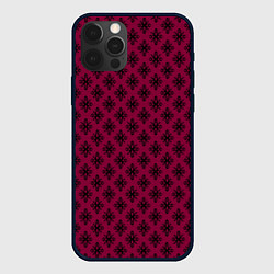 Чехол для iPhone 12 Pro Паттерн узоры тёмно-розовый, цвет: 3D-черный