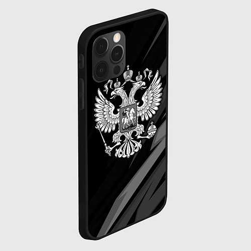 Чехол iPhone 12 Pro Герб России - черно-белая абстракция / 3D-Черный – фото 2