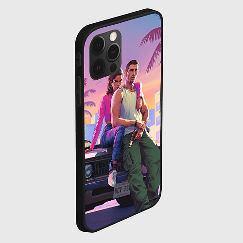 Чехол iPhone 12 Pro Jason & Lucia - GTA 6 official art / 3D-Черный – фото 2