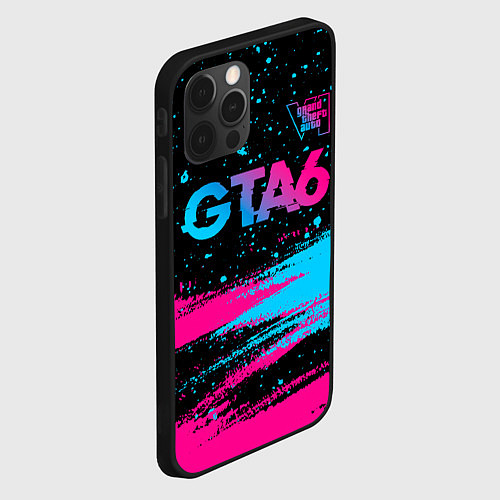 Чехол iPhone 12 Pro GTA6 - neon gradient посередине / 3D-Черный – фото 2