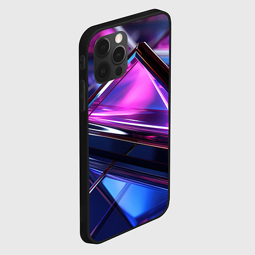 Чехол iPhone 12 Pro Фиолетовые абстрактные треугольники / 3D-Черный – фото 2