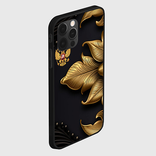 Чехол iPhone 12 Pro Золотой герб России / 3D-Черный – фото 2