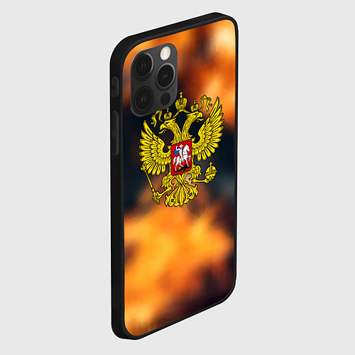 Чехол iPhone 12 Pro Герб РФ градиент огня / 3D-Черный – фото 2