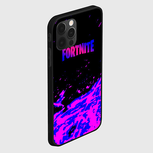 Чехол iPhone 12 Pro Fortnite neon logo steel / 3D-Черный – фото 2