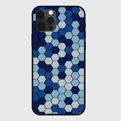 Чехол для iPhone 12 Pro Камуфляж гексагон синий, цвет: 3D-черный