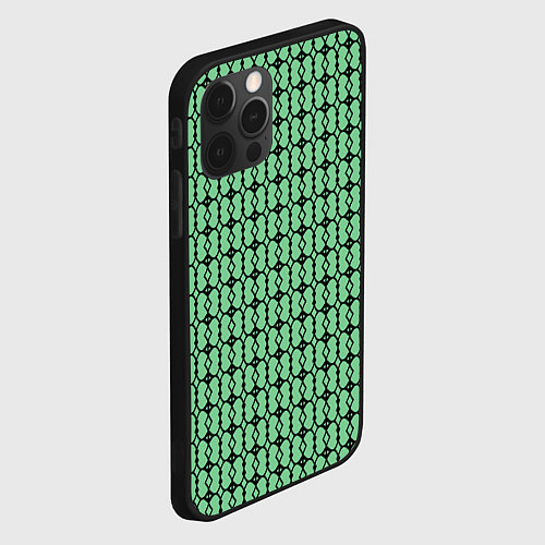 Чехол iPhone 12 Pro Чёрные узоры на зелёном / 3D-Черный – фото 2