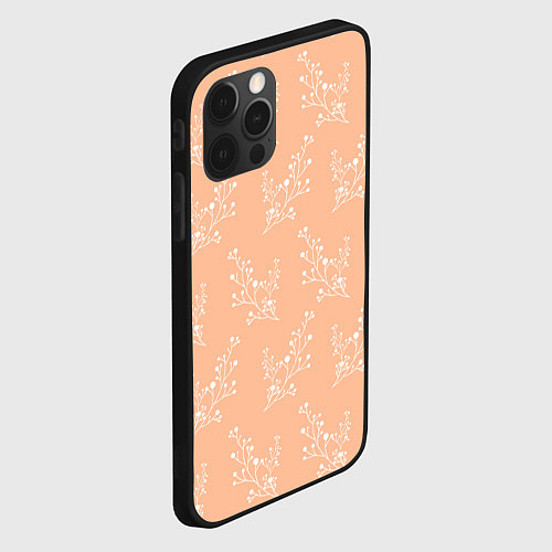 Чехол iPhone 12 Pro Белые ветки на персиковом фоне / 3D-Черный – фото 2