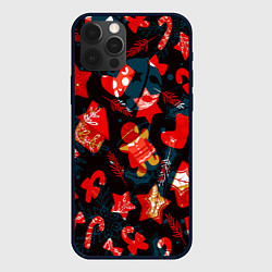 Чехол для iPhone 12 Pro Рождественские узоры красные, цвет: 3D-черный