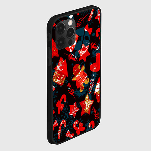 Чехол iPhone 12 Pro Рождественские узоры красные / 3D-Черный – фото 2