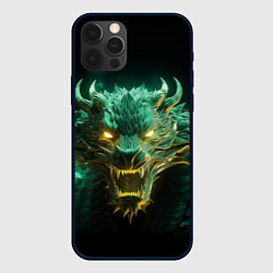 Чехол для iPhone 12 Pro Зеленая голова дракона неон 2024, цвет: 3D-черный