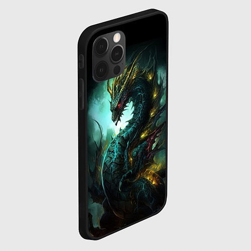 Чехол iPhone 12 Pro Зеленый болотный дракон / 3D-Черный – фото 2