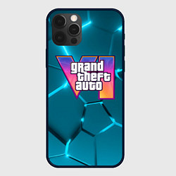 Чехол для iPhone 12 Pro GTA 6 лого на фоне разлома голубых плит, цвет: 3D-черный