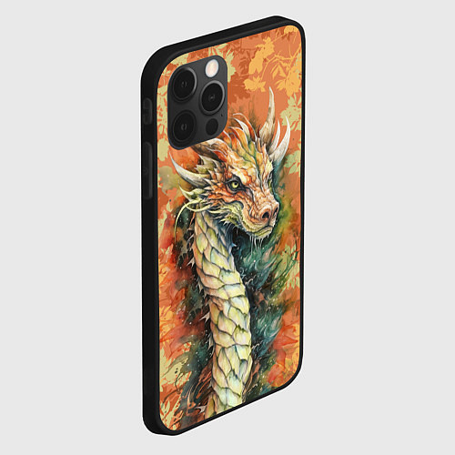 Чехол iPhone 12 Pro Зеленый древесный дракон с листьями / 3D-Черный – фото 2