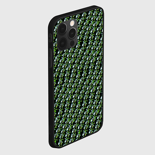Чехол iPhone 12 Pro Зелёные черепа на чёрном фоне / 3D-Черный – фото 2