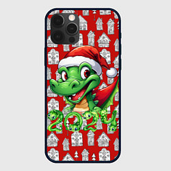 Чехол для iPhone 12 Pro Зеленый дракон на рождественском фоне, цвет: 3D-черный