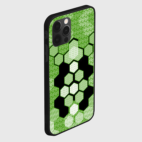 Чехол iPhone 12 Pro Зелёная кибер броня hexagons / 3D-Черный – фото 2