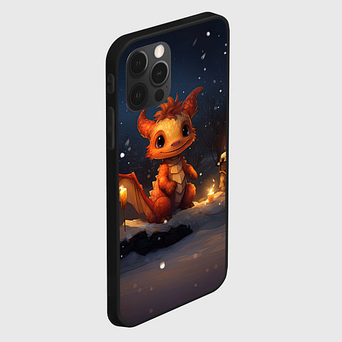 Чехол iPhone 12 Pro Маленький дракон и снег / 3D-Черный – фото 2