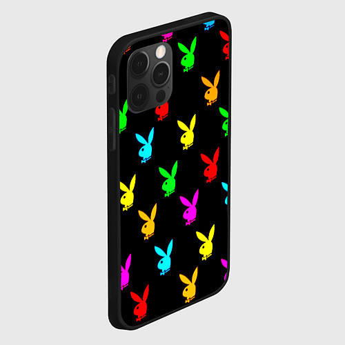 Чехол iPhone 12 Pro Playboy pattern неон / 3D-Черный – фото 2