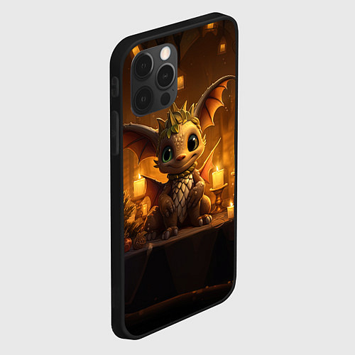 Чехол iPhone 12 Pro Дракон в желтых фонариках / 3D-Черный – фото 2