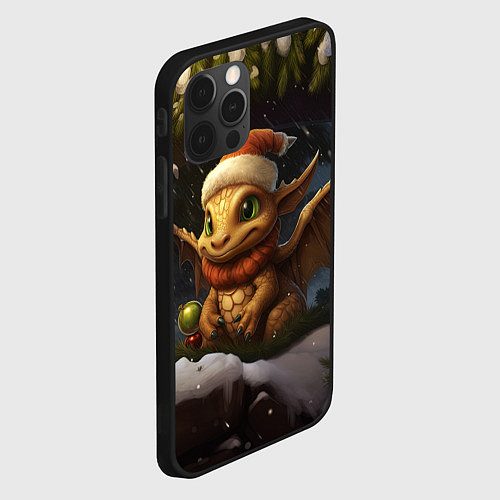 Чехол iPhone 12 Pro Дракон и новогодняя елка / 3D-Черный – фото 2