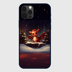Чехол для iPhone 12 Pro Дракон в зимнем лесу, цвет: 3D-черный