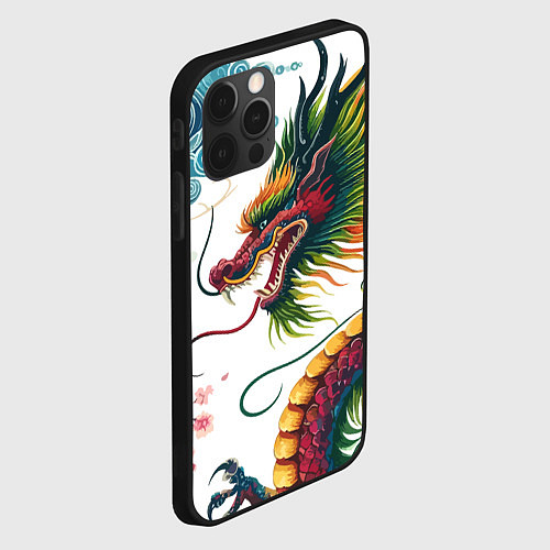 Чехол iPhone 12 Pro Japanese dragon - engraving art / 3D-Черный – фото 2