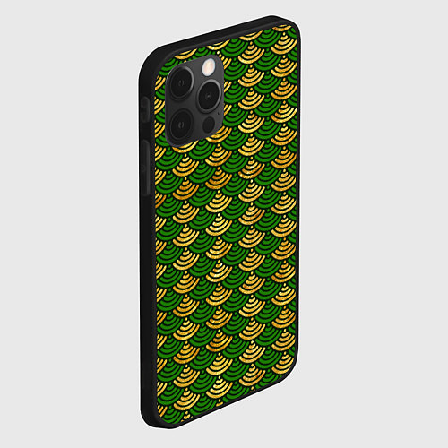 Чехол iPhone 12 Pro Зелёно-золотая чешуя / 3D-Черный – фото 2