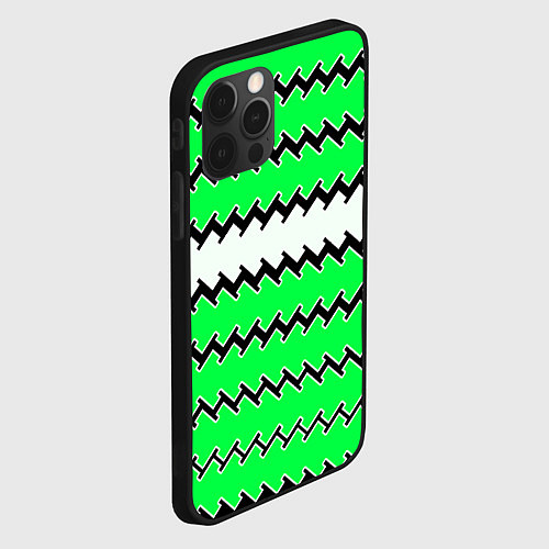 Чехол iPhone 12 Pro Белые и зелёные полосы / 3D-Черный – фото 2