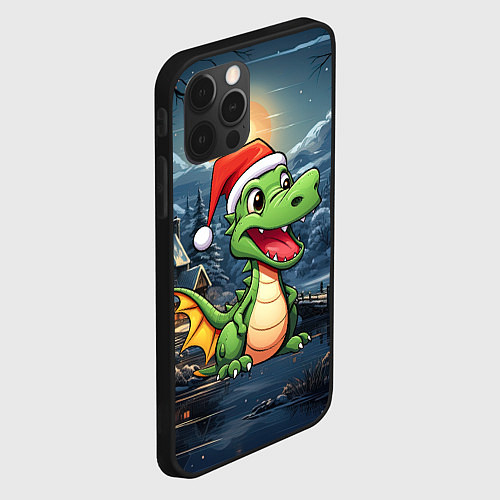 Чехол iPhone 12 Pro Зеленый дракон на новогоднем фоне / 3D-Черный – фото 2
