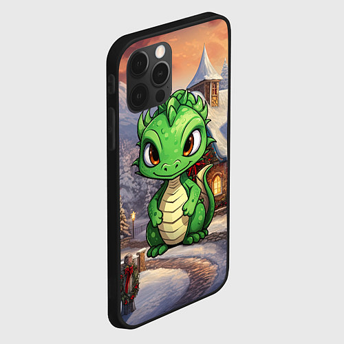 Чехол iPhone 12 Pro Дракон и новогодний город / 3D-Черный – фото 2