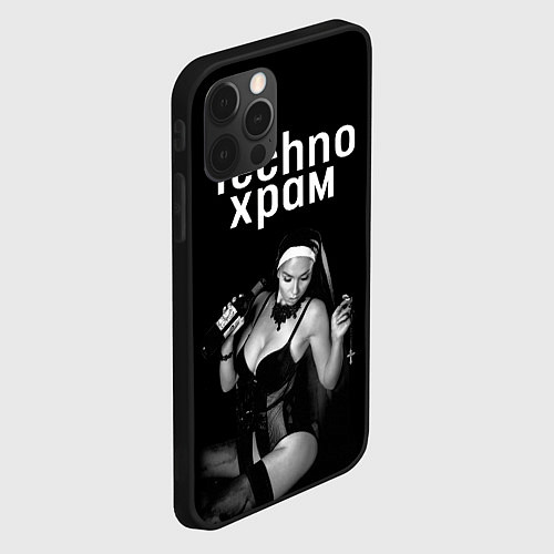 Чехол iPhone 12 Pro Techno храм монашка с бутылкой / 3D-Черный – фото 2
