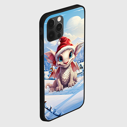 Чехол iPhone 12 Pro Дракон на снежном фоне / 3D-Черный – фото 2