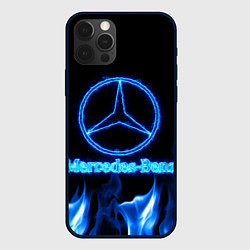 Чехол для iPhone 12 Pro Mercedes-benz blue neon, цвет: 3D-черный