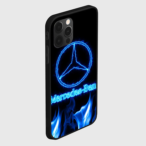 Чехол iPhone 12 Pro Mercedes-benz blue neon / 3D-Черный – фото 2