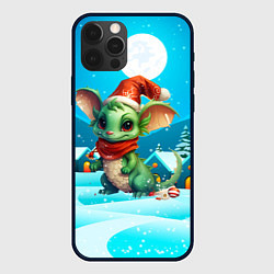 Чехол iPhone 12 Pro Дракон зимний фон с домиками