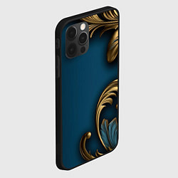 Чехол для iPhone 12 Pro Золотые узоры на синем фоне, цвет: 3D-черный — фото 2