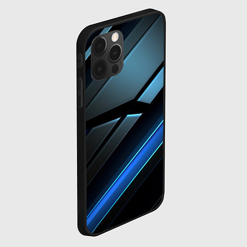 Чехол iPhone 12 Pro Черная абстракция с синим неоновым ярким свечением / 3D-Черный – фото 2