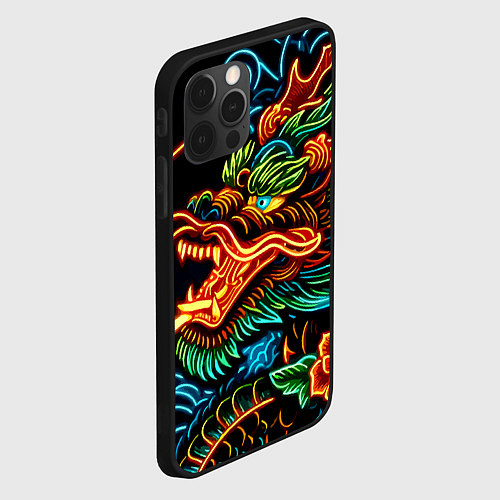 Чехол iPhone 12 Pro Japanese neon dragon - irezumi / 3D-Черный – фото 2