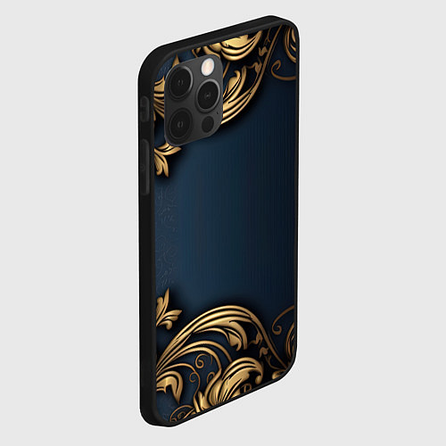 Чехол iPhone 12 Pro Лепнина объемные золотые узоры на ткани / 3D-Черный – фото 2