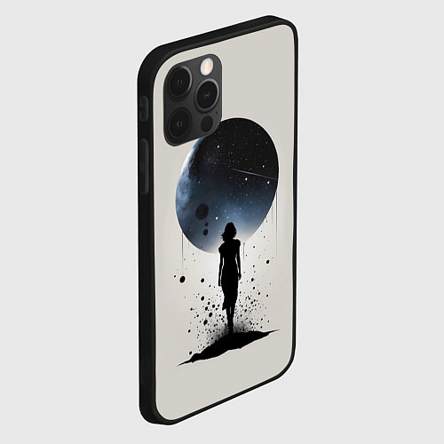 Чехол iPhone 12 Pro Силуэт девушки на фоне космоса / 3D-Черный – фото 2