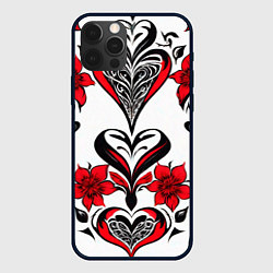 Чехол для iPhone 12 Pro Красный узор сердце, цвет: 3D-черный