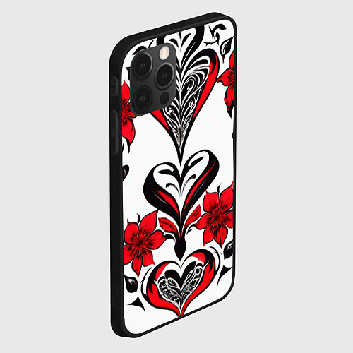 Чехол iPhone 12 Pro Красный узор сердце / 3D-Черный – фото 2