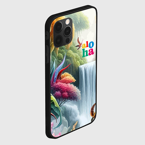 Чехол iPhone 12 Pro Водопад в тропическом лесу - алоха / 3D-Черный – фото 2