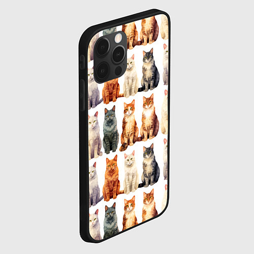 Чехол iPhone 12 Pro Сорок кошек - паттерн / 3D-Черный – фото 2