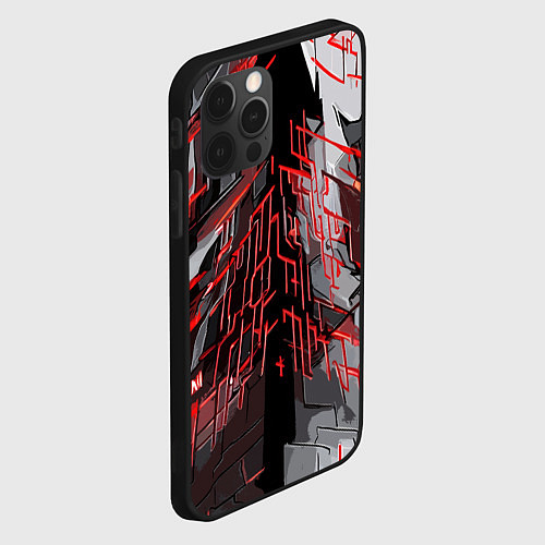 Чехол iPhone 12 Pro Металл и красные линии / 3D-Черный – фото 2