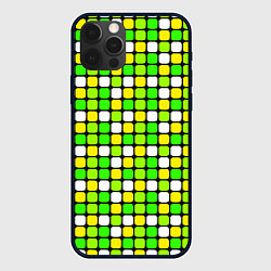 Чехол для iPhone 12 Pro Салатовые и белые квадраты, цвет: 3D-черный