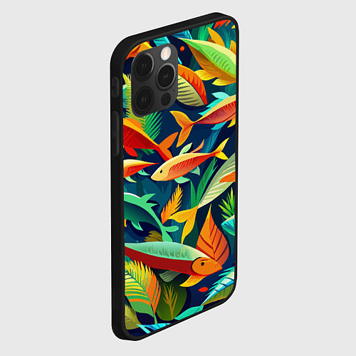 Чехол iPhone 12 Pro Стая пестрых рыбок паттерн / 3D-Черный – фото 2