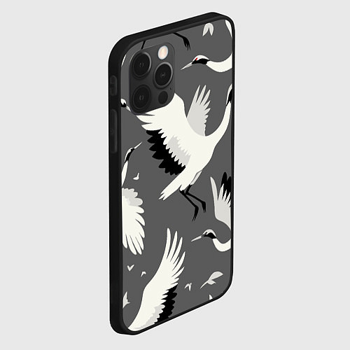 Чехол iPhone 12 Pro Стая белых журавлей в небе - японский орнамент / 3D-Черный – фото 2